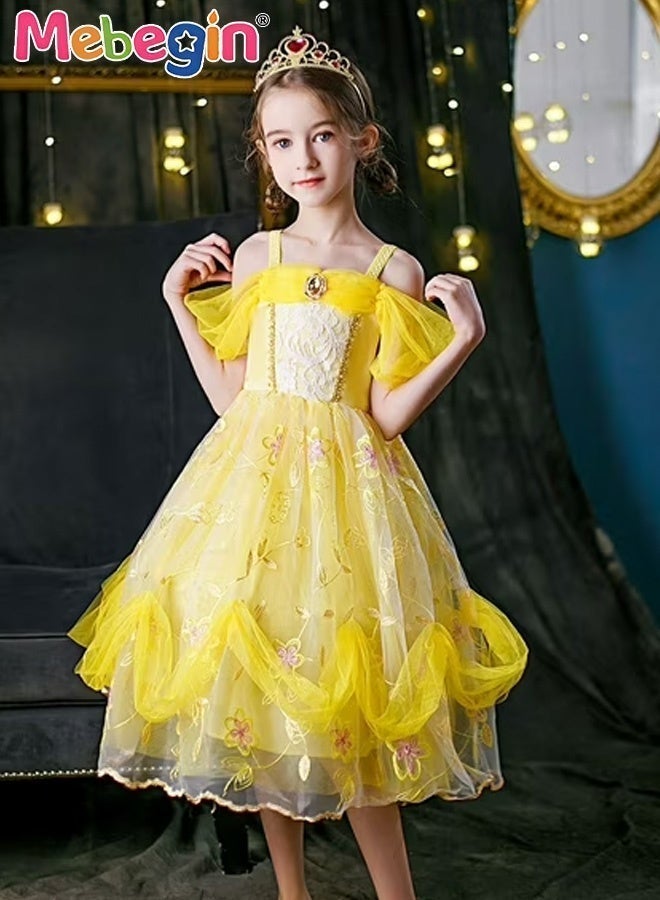MEBEGIN Girls Stylish Tutu Dress Set with Wand, Gloves, Garland and Jewelry, Fancy Elegant Princess Dress with Floral Embroidery, Off Shoulder Tulle Dress for Girls, Suitable for Party, Birthday, Funfair, Stage Performance, Cosplay and Any Other Special Occasions - Image 4