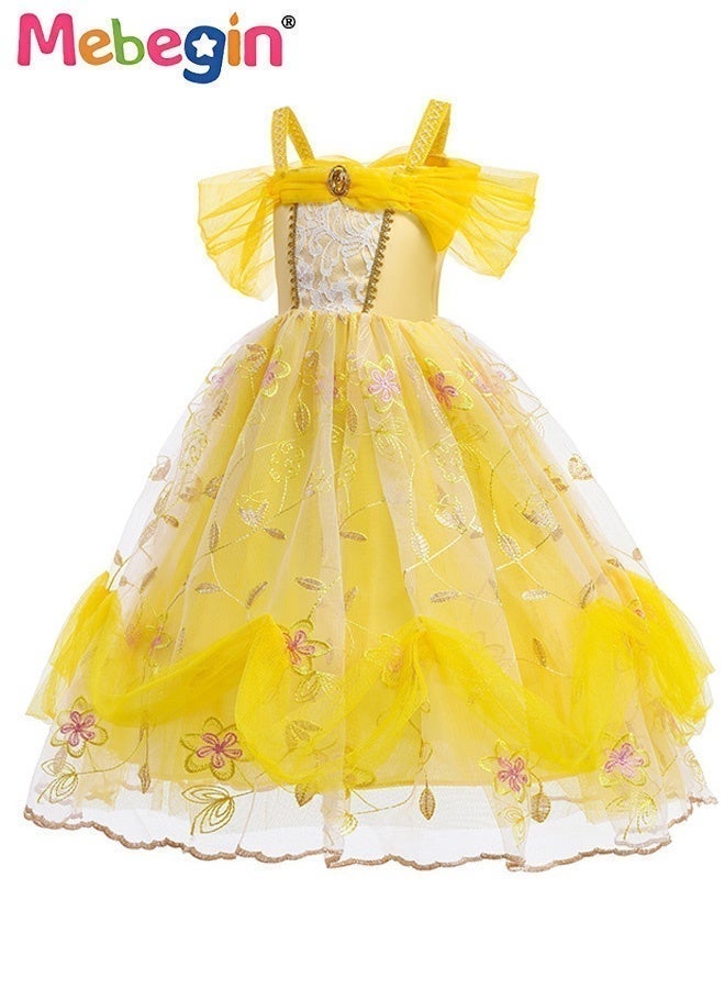MEBEGIN Girls Stylish Tutu Dress Set with Wand, Gloves, Garland and Jewelry, Fancy Elegant Princess Dress with Floral Embroidery, Off Shoulder Tulle Dress for Girls, Suitable for Party, Birthday, Funfair, Stage Performance, Cosplay and Any Other Special Occasions - Image 5