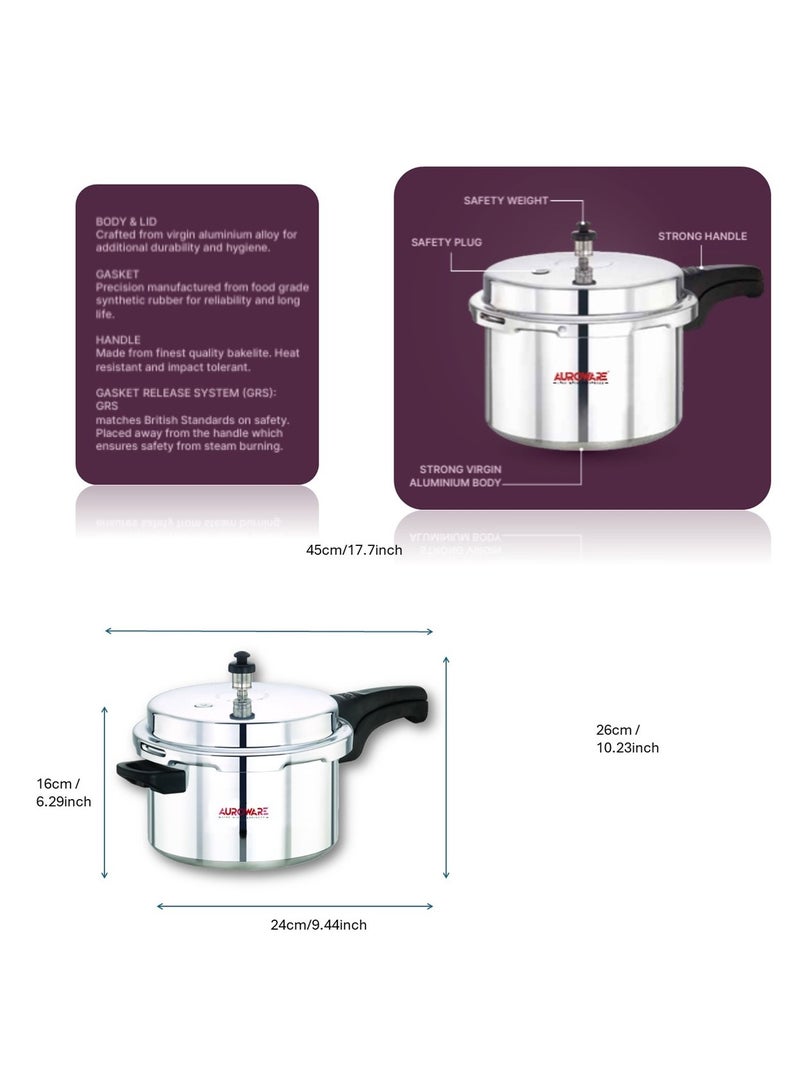 Auroware Auroware 7.5 Ltr Pressure Cooker Heavy Duty Aluminium with lid Strong Handle Save Energy Time Safety Valves Dishwasher safe - Image 2