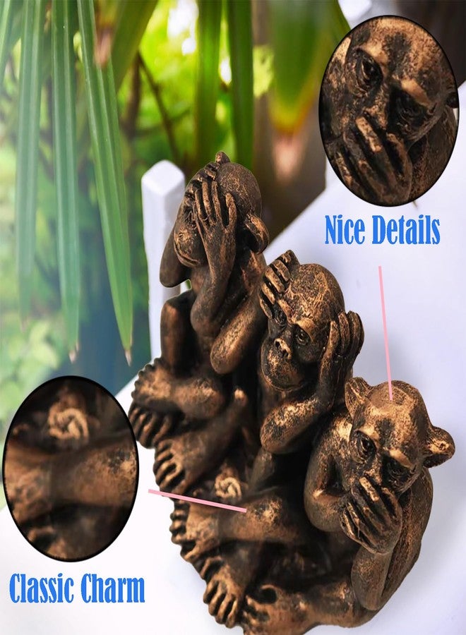 ENNAS Three Wise Monkeys Statue, See No Evil Hear No Evil Speak No Evil Figurine, Bronze Resin Spiritual Decor for Shelf, Desk, Meditation Space, Thoughtful Gift for Collectors - Image 2