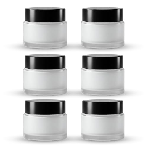 Devinez Multipurpose (Pack of 6) Round Frost Glass Cosmetic Jars,30gm with Inner Liners and Black Lids, Travel Jars, Refillable for Makeup, Cream, Lotion, Sugar Scrubs, Eye Shadow Paint, Jewelry - Image 1