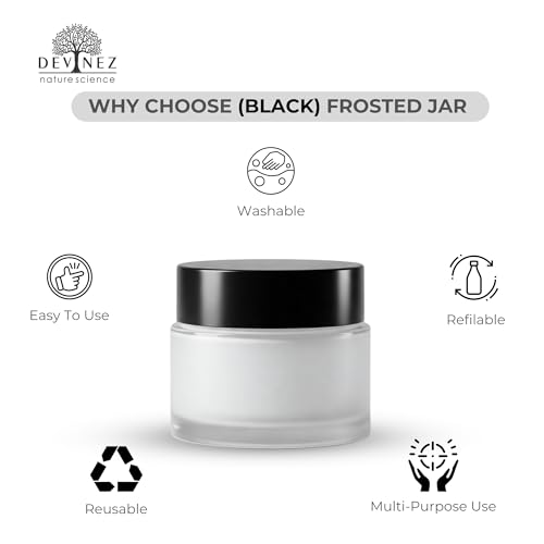 Devinez Multipurpose (Pack of 6) Round Frost Glass Cosmetic Jars,30gm with Inner Liners and Black Lids, Travel Jars, Refillable for Makeup, Cream, Lotion, Sugar Scrubs, Eye Shadow Paint, Jewelry - Image 2