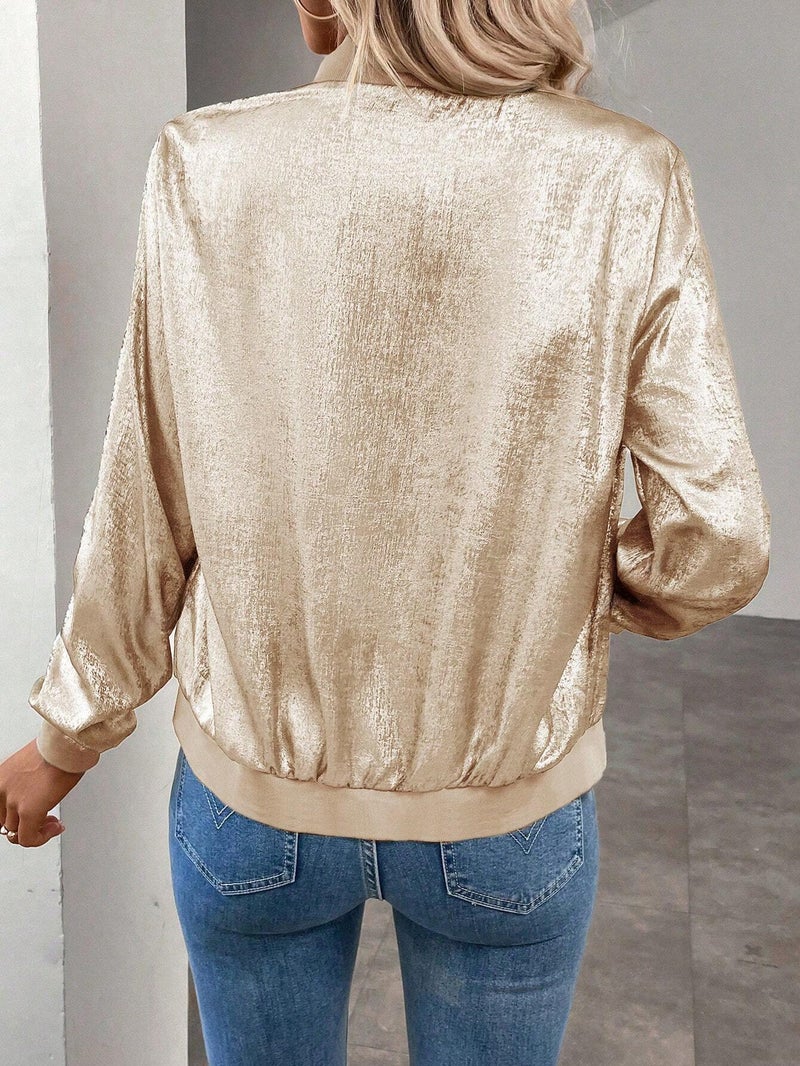 Zipper Design Slim Fit Casual Jacket Top - Image 2