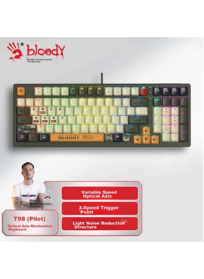 A4tech T98 98-key Wired Mechanical Keyboard, Blood-red Phantom Speed Switch, Quiet Keys, Pbt Keycaps, Laptop Gaming Keyboard, Pilot - Image 1