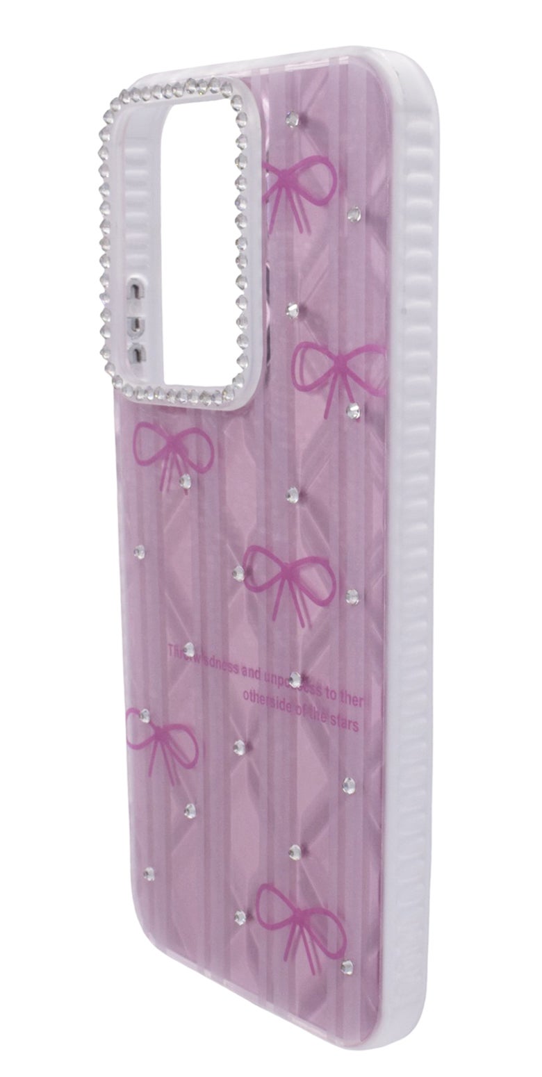 TPU Bows Printed Back Cover Case with Rhinestone Camera Border For OPPO Reno 13 - Pink Transparent - Image 2
