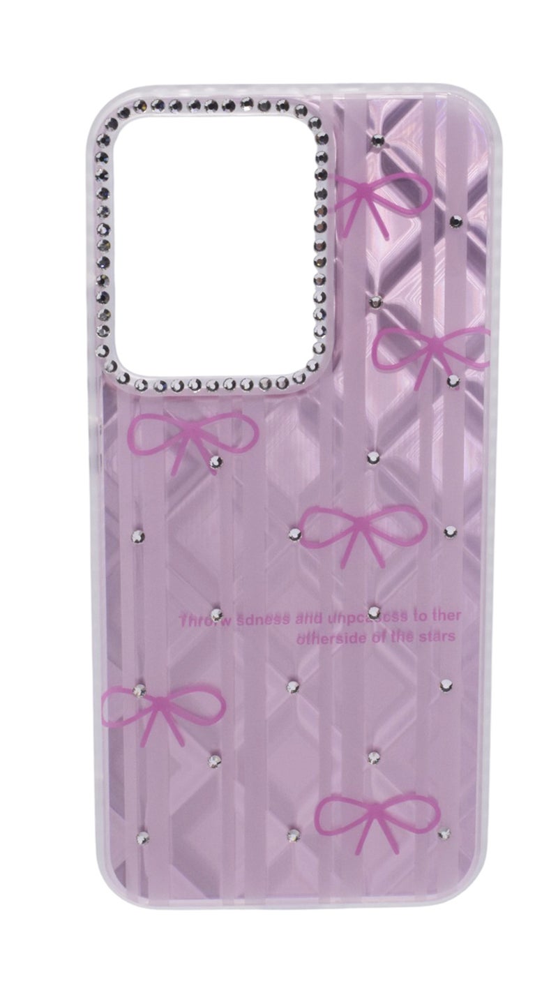 TPU Bows Printed Back Cover Case with Rhinestone Camera Border For OPPO Reno 13 - Pink Transparent - Image 1