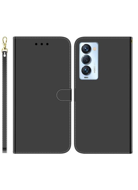 Case Cover For For Tecno Camon 18 Premier Imitated Mirror Surface Horizontal Flip Leather Phone Case(Black)