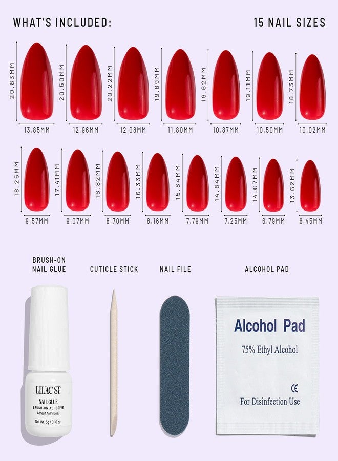 Lilac St. Lilac St - Press on Nails, Slow Burn (30 Nails, 15 Sizes) - Medium, Almond, Glossy, Opaque - Brush-On Nail Glue, Nail File, Cuticle Stick, Prep Pad - Cruelty Free, Vegan, Women Founded - Image 5