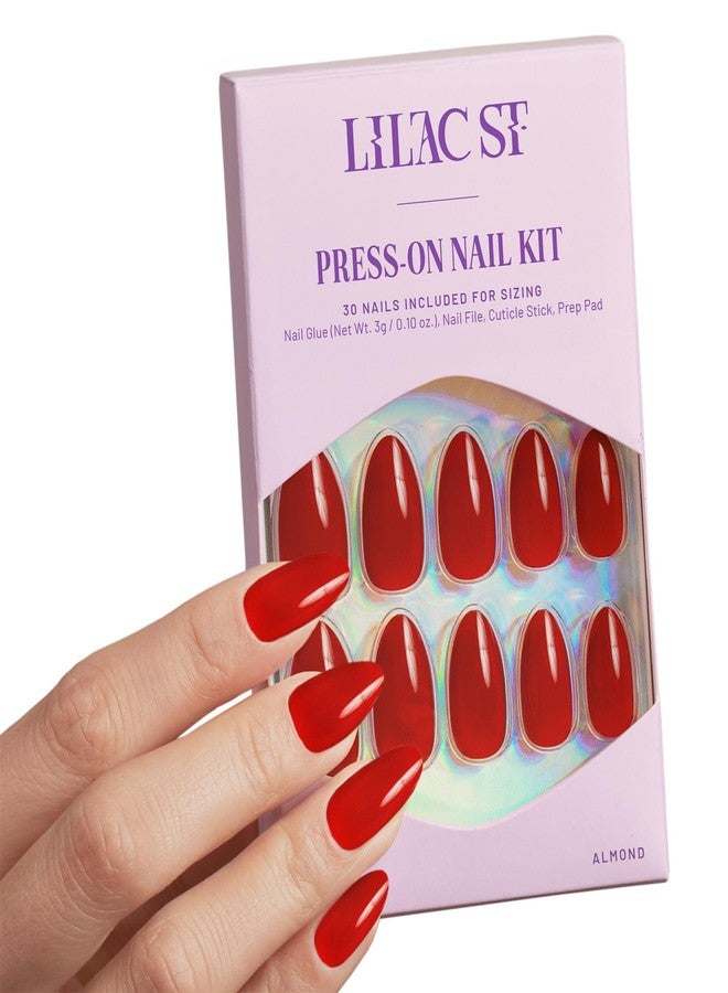 Lilac St. Lilac St - Press on Nails, Slow Burn (30 Nails, 15 Sizes) - Medium, Almond, Glossy, Opaque - Brush-On Nail Glue, Nail File, Cuticle Stick, Prep Pad - Cruelty Free, Vegan, Women Founded - Image 1