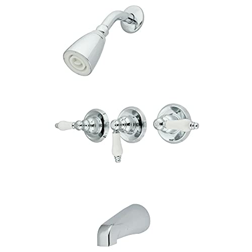 Kingston Brass صنبور حوض الاستحمام والدش من كينغستون برَاس KB231PL مع مقبض من البورسلين 3، كروم مصقول، 5 إنش مدى الفوهة - Image 5
