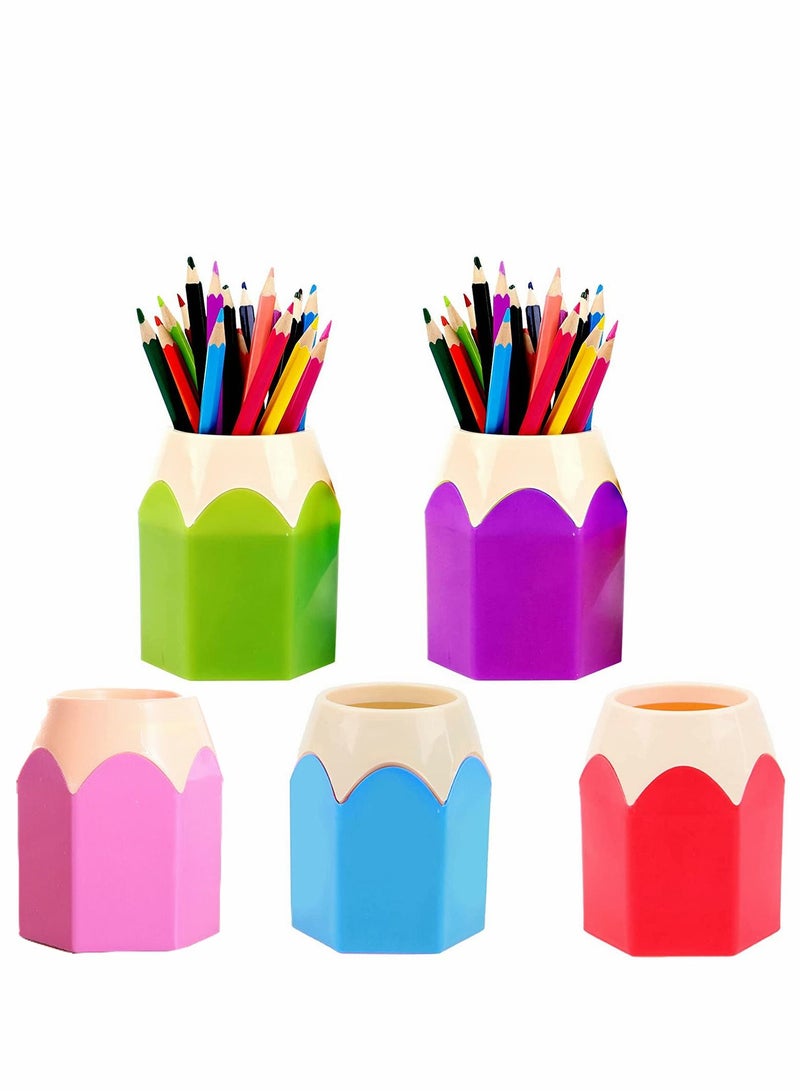 Excefore Pencil Shaped Pen Holders Container Makeup Brush Pot Vase Cute Stationery Desk Organizer Plastic, for Classroom Storage Home Office Decoration (Blue, Green, Pink, Purple, Red, 5pcs)  - Image 1