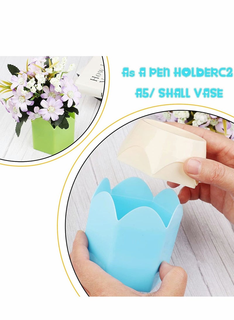 Excefore Pencil Shaped Pen Holders Container Makeup Brush Pot Vase Cute Stationery Desk Organizer Plastic, for Classroom Storage Home Office Decoration (Blue, Green, Pink, Purple, Red, 5pcs)  - Image 2