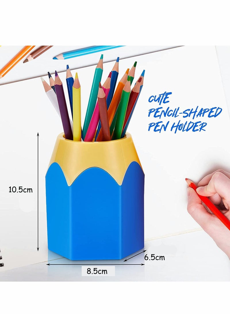 Excefore Pencil Shaped Pen Holders Container Makeup Brush Pot Vase Cute Stationery Desk Organizer Plastic, for Classroom Storage Home Office Decoration (Blue, Green, Pink, Purple, Red, 5pcs)  - Image 3