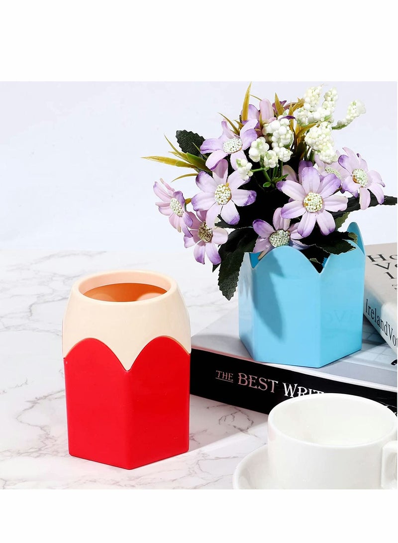 Excefore Pencil Shaped Pen Holders Container Makeup Brush Pot Vase Cute Stationery Desk Organizer Plastic, for Classroom Storage Home Office Decoration (Blue, Green, Pink, Purple, Red, 5pcs)  - Image 4