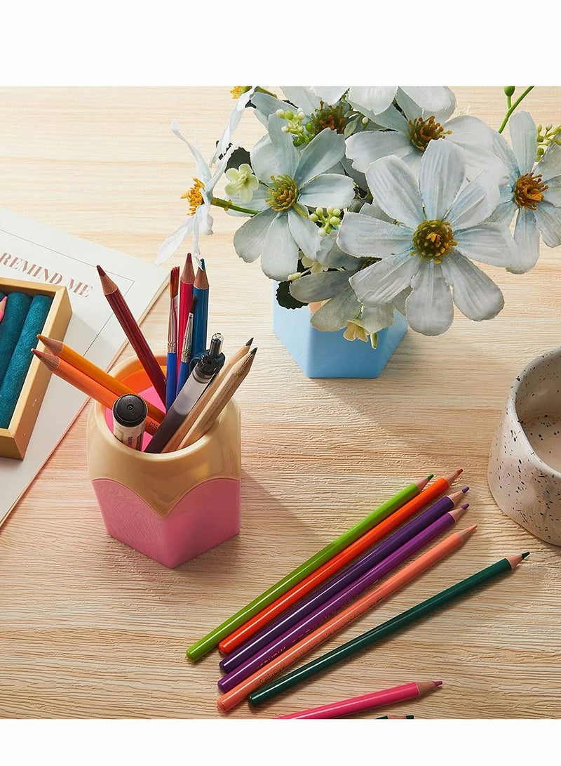 Excefore Pencil Shaped Pen Holders Container Makeup Brush Pot Vase Cute Stationery Desk Organizer Plastic, for Classroom Storage Home Office Decoration (Blue, Green, Pink, Purple, Red, 5pcs)  - Image 5