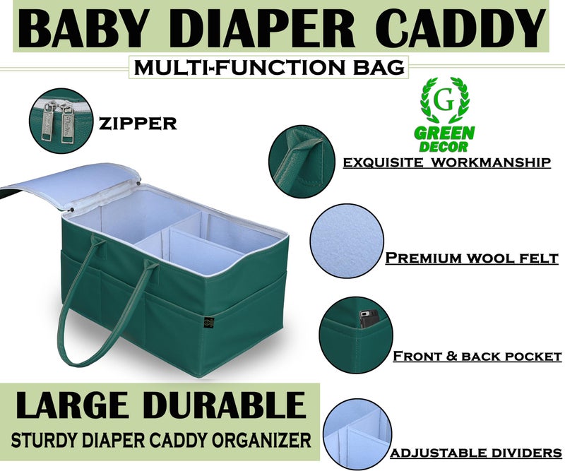 GREEN DECOR -Rexine Leather Fabric Cute Diaper Caddy Bag with Handles & Zip Lock for Smart Mothers Baby Diaper Caddy Wipes Storage Organizers,Foldable and Portable (Teal Blue Color -18X12X9 Inch) - Image 3