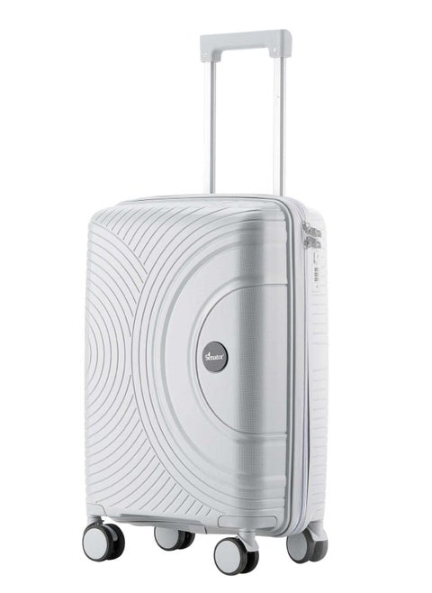 Unisex Hard Case Carry On Luggage Lightweight PP Fashion Trolley Luggage with 360° Degree 4 Twin Wheel and Safe Zippers KH1010 Light Grey