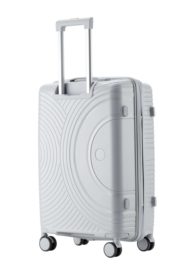 Unisex Hard Case Carry On Luggage Lightweight PP Fashion Trolley Luggage with 360° Degree 4 Twin Wheel and Safe Zippers KH1010 Light Grey