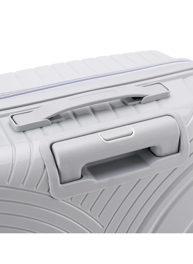 Unisex Hard Case Carry On Luggage Lightweight PP Fashion Trolley Luggage with 360° Degree 4 Twin Wheel and Safe Zippers KH1010 Light Grey