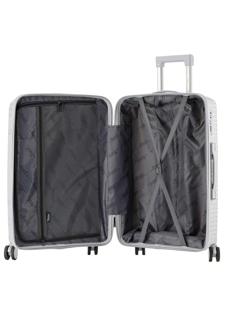 Unisex Hard Case Carry On Luggage Lightweight PP Fashion Trolley Luggage with 360° Degree 4 Twin Wheel and Safe Zippers KH1010 Light Grey