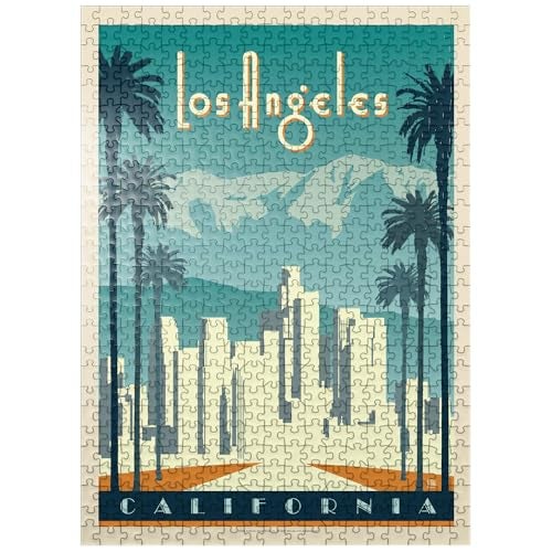 MyPuzzle.com MyPuzzle Los Angeles Skyline Vintage Poster Premium 500 Piece Jigsaw Puzzle for Adults - Image 1
