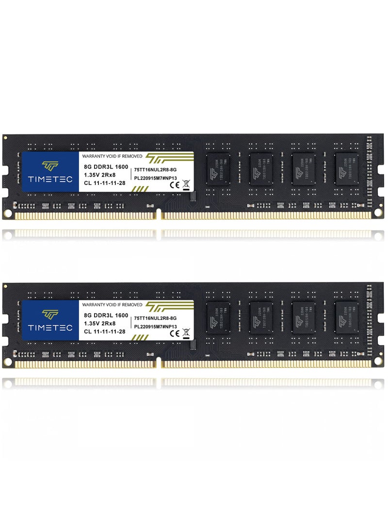 Timetec Timetec 16GB KIT(2x8GB) DDR3L / DDR3 1600MHz (DDR3L-1600) PC3L-12800 / PC3-12800 Non-ECC Unbuffered 1.35V/1.5V CL11 2Rx8 Dual Rank 240 Pin UDIMM Desktop PC Computer Memory RAM(SDRAM) Module Upgrade  - Image 1