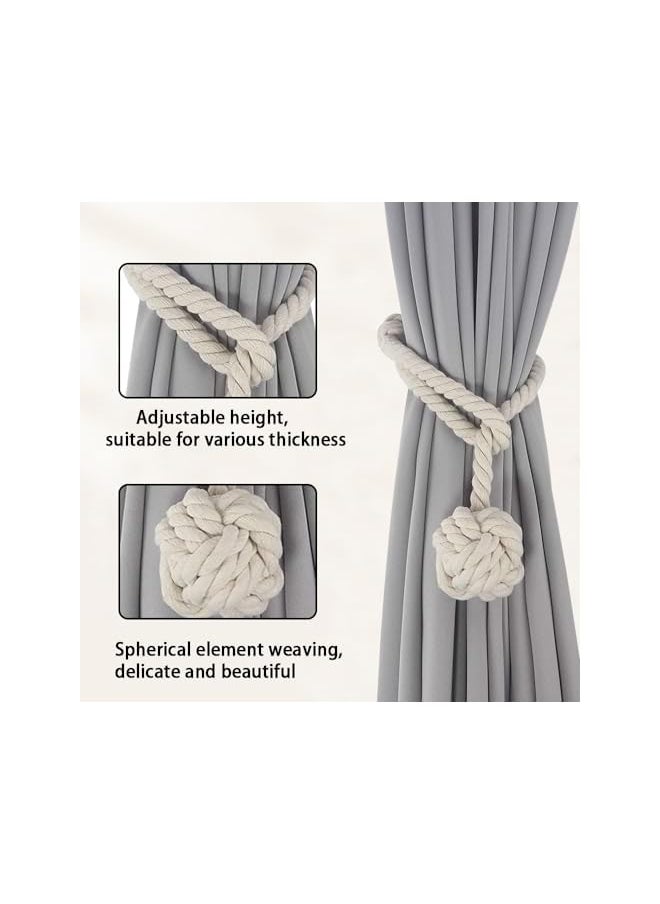 The Bros - Handmade Natural Cotton Curtain Ties, 2 Pack Curtain Tiebacks,Drapery Tie with Single Ball,Curtain Holdbacks for Curtains,Window Drapery,Wall Drapes - Image 1