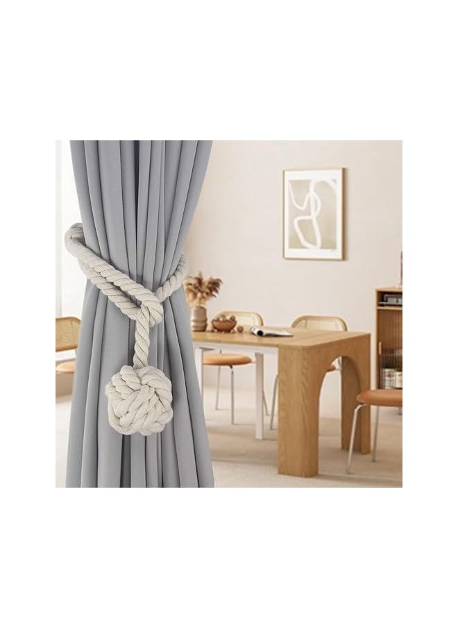 The Bros - Handmade Natural Cotton Curtain Ties, 2 Pack Curtain Tiebacks,Drapery Tie with Single Ball,Curtain Holdbacks for Curtains,Window Drapery,Wall Drapes - Image 1