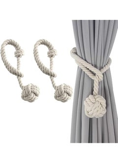 The Bros Handmade Natural Cotton Curtain Ties, 2 Pack Curtain Tiebacks,Drapery Tie with Single Ball,Curtain Holdbacks for Curtains,Window Drapery,Wall Drapes  - Image 1
