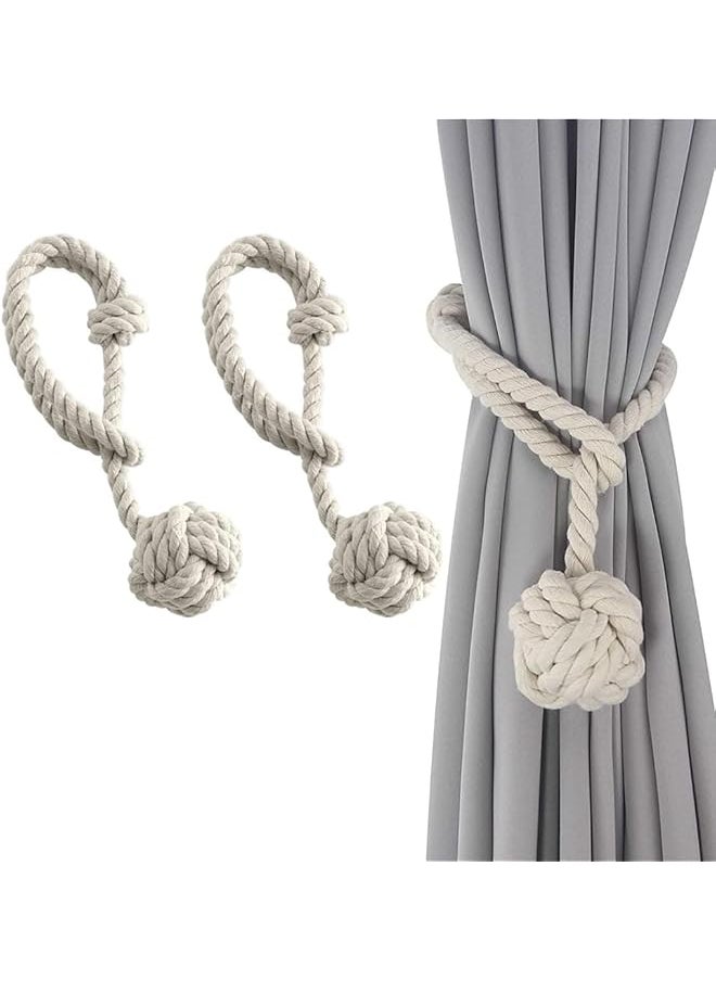 The Bros - Handmade Natural Cotton Curtain Ties, 2 Pack Curtain Tiebacks,Drapery Tie with Single Ball,Curtain Holdbacks for Curtains,Window Drapery,Wall Drapes - Image 1