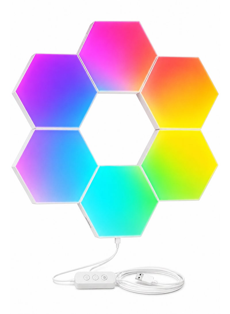 Hexagon LED Wall Lights 6 Panels, Smart RGB Gaming Lights with Bluetooth App & Remote Control, Music Sync DIY Modular Wall Light, USB Powered for Bedroom Living Room Gaming Room - Image 1