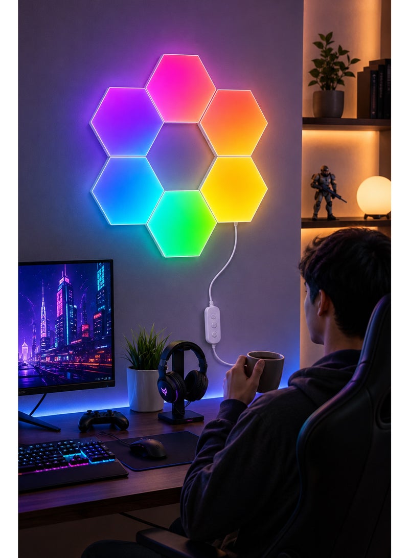 Hexagon LED Wall Lights 6 Panels, Smart RGB Gaming Lights with Bluetooth App & Remote Control, Music Sync DIY Modular Wall Light, USB Powered for Bedroom Living Room Gaming Room - Image 3
