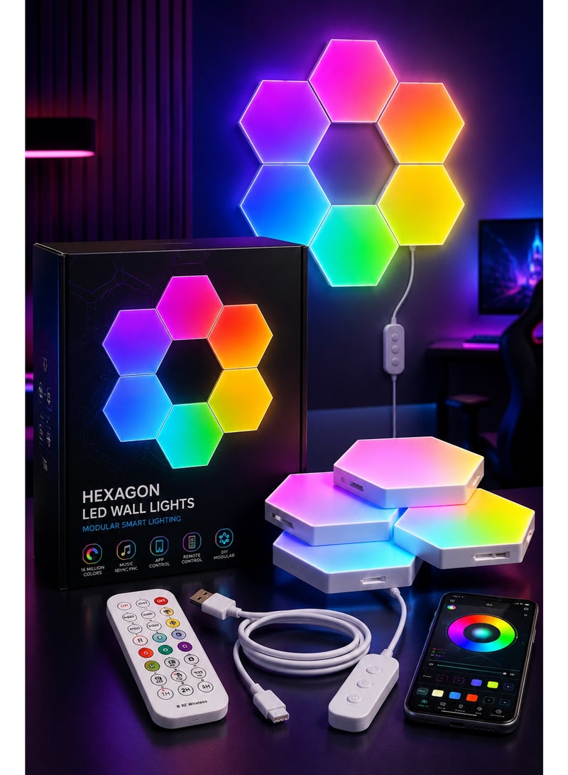 Hexagon LED Wall Lights 6 Panels, Smart RGB Gaming Lights with Bluetooth App & Remote Control, Music Sync DIY Modular Wall Light, USB Powered for Bedroom Living Room Gaming Room - Image 4