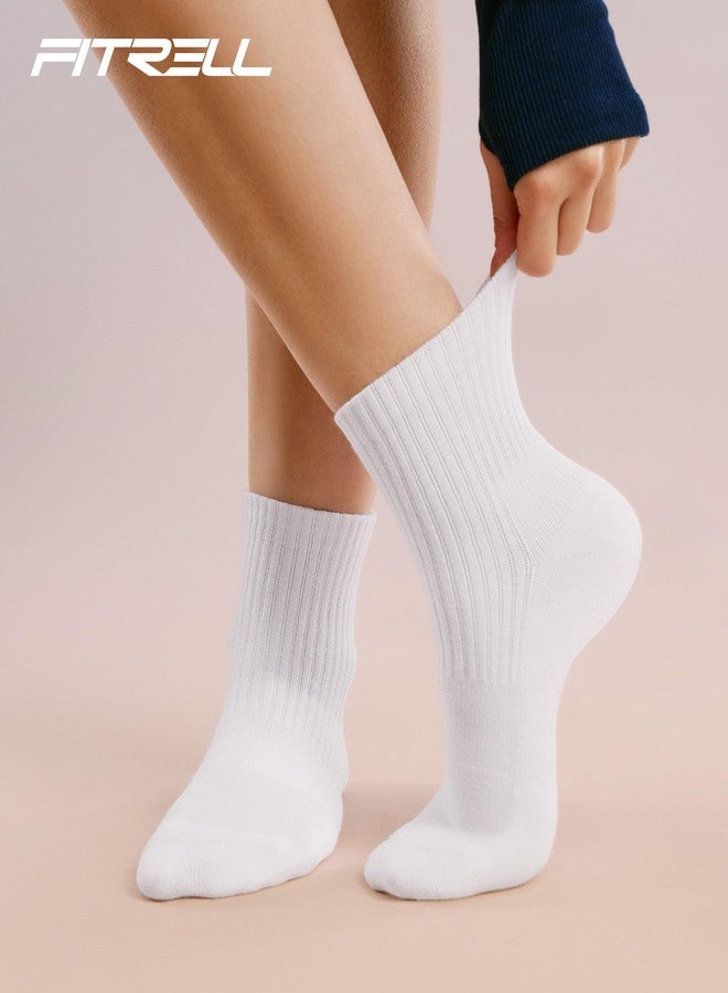 FITRELL Mini Crew Socks for Women, Athletic Thick Cushioned Running Ankle Socks 5-6 Pairs, White, M - Image 2