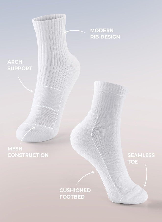 FITRELL Mini Crew Socks for Women, Athletic Thick Cushioned Running Ankle Socks 5-6 Pairs, White, M - Image 4