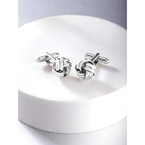 Peora Classic Silver Knot Cufflinks Set Office Formal Wedding Shirt Jewellery for Men Business Corporate Gift - Image 3