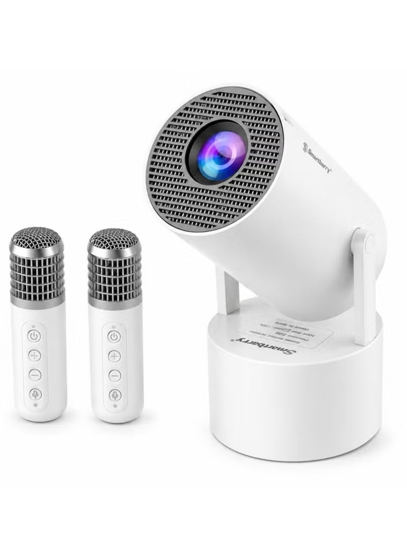 سمارت باري جهاز العرض المحمول HT88PRO مزود بميكروفونين ومكبر صوت ستيريو مدمج، دقة أصلية 720P، سطوع 160 لومن (ANSI)، إمكانية تدوير العرض بزاوية 180 درجة، دعم شبكة WiFi 6 (تردد 5 جيجاهرتز)، منافذ HDMI وUSB، وتجربة ترفيه منزلي بشاشة كبيرة. - Image 1