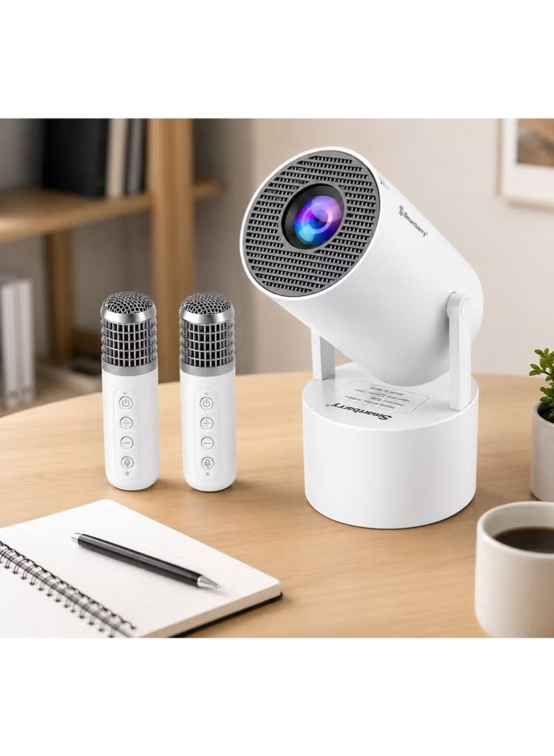 سمارت باري جهاز العرض المحمول HT88PRO مزود بميكروفونين ومكبر صوت ستيريو مدمج، دقة أصلية 720P، سطوع 160 لومن (ANSI)، إمكانية تدوير العرض بزاوية 180 درجة، دعم شبكة WiFi 6 (تردد 5 جيجاهرتز)، منافذ HDMI وUSB، وتجربة ترفيه منزلي بشاشة كبيرة. - Image 3