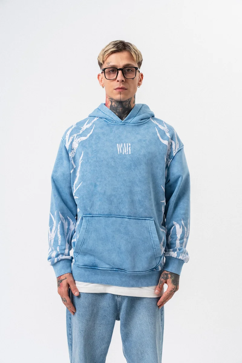 ريسباير هودي رجالي واسع مطبوع عليه شعار الحرب أزرق