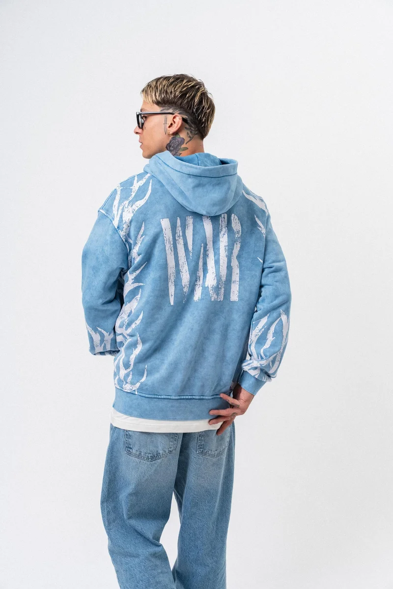 ريسباير هودي رجالي واسع مطبوع عليه شعار الحرب أزرق