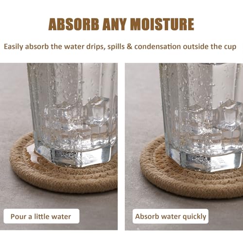 Adorever 8 Pcs Drink Coasters with Holder, Boho Minimalist Cotton Woven Coasters Set for Drinks Absorbent Coffee Table Home Decor Bar Tabletop Protection, Suitable for Kinds of Cups 4.3 Inch - Image 4