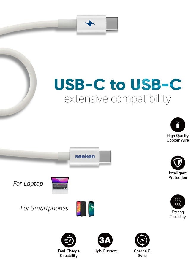SEEKEN TYPE C to C Cable- White | Fast Charging | Campatible with Iphone and Samsung | Braided Cable | Premium Design | High-Quality. - Image 2