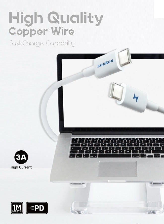 SEEKEN TYPE C to C Cable- White | Fast Charging | Campatible with Iphone and Samsung | Braided Cable | Premium Design | High-Quality. - Image 3