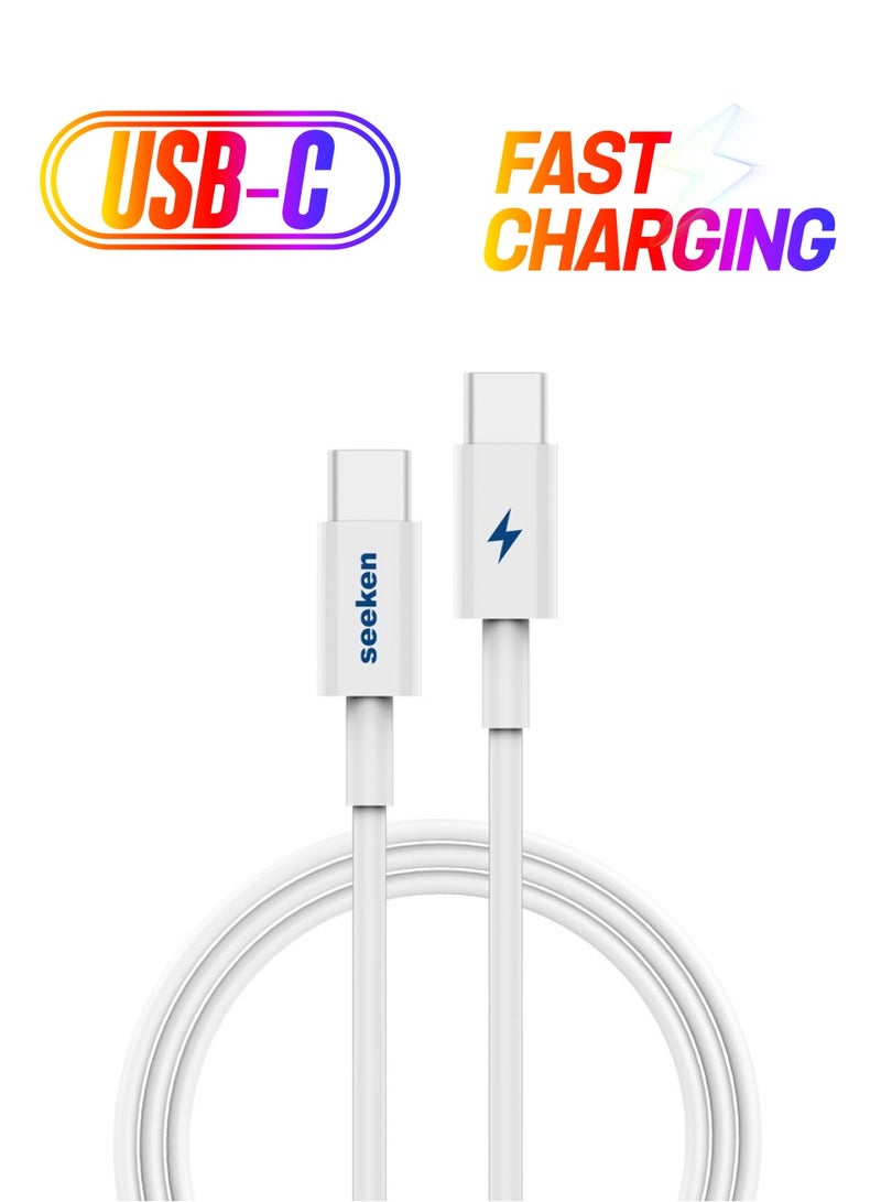 SEEKEN TYPE C to C Cable- White | Fast Charging | Campatible with Iphone and Samsung | Braided Cable | Premium Design | High-Quality. - Image 1