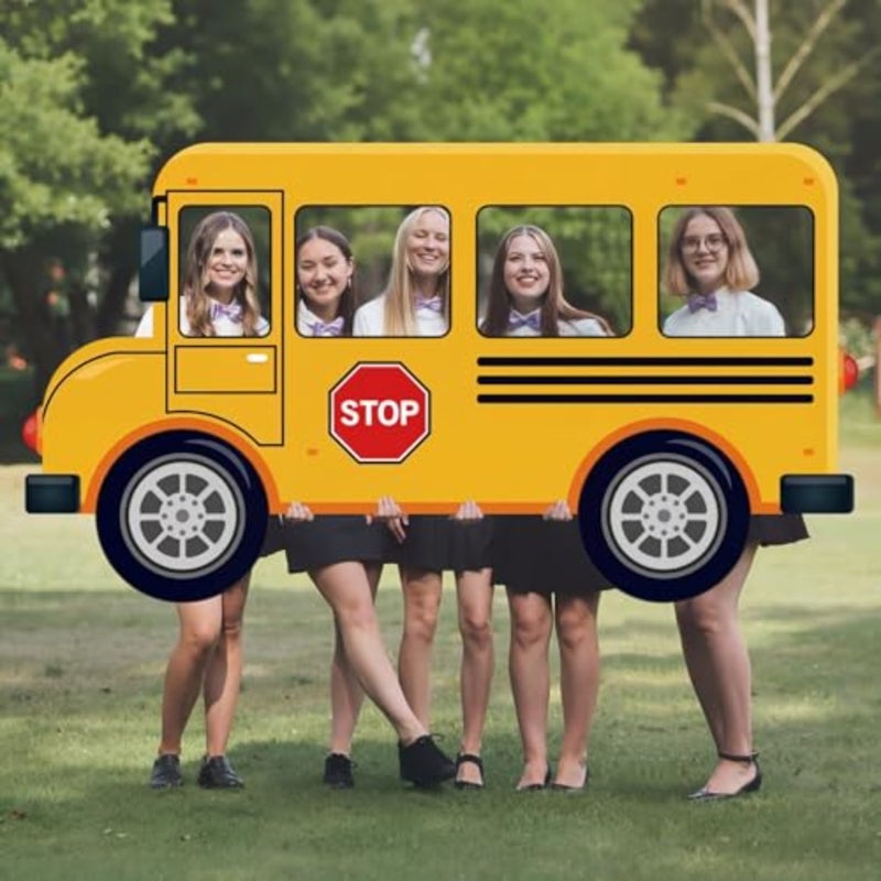 School Bus Photo Booth Prop 50 x 27in Back to School Selfie Picture Frame Decor Yellow Bus Corrugated Cardboard Standup Sign Funny Welcom Backdrop for Birthday Party tion Supplies - Image 5