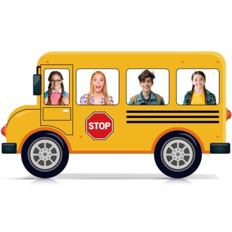 School Bus Photo Booth Prop 50 x 27in Back to School Selfie Picture Frame Decor Yellow Bus Corrugated Cardboard Standup Sign Funny Welcom Backdrop for Birthday Party tion Supplies - Image 1