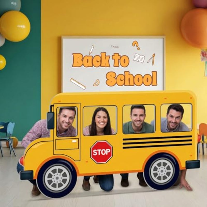 School Bus Photo Booth Prop 50 x 27in Back to School Selfie Picture Frame Decor Yellow Bus Corrugated Cardboard Standup Sign Funny Welcom Backdrop for Birthday Party tion Supplies - Image 4