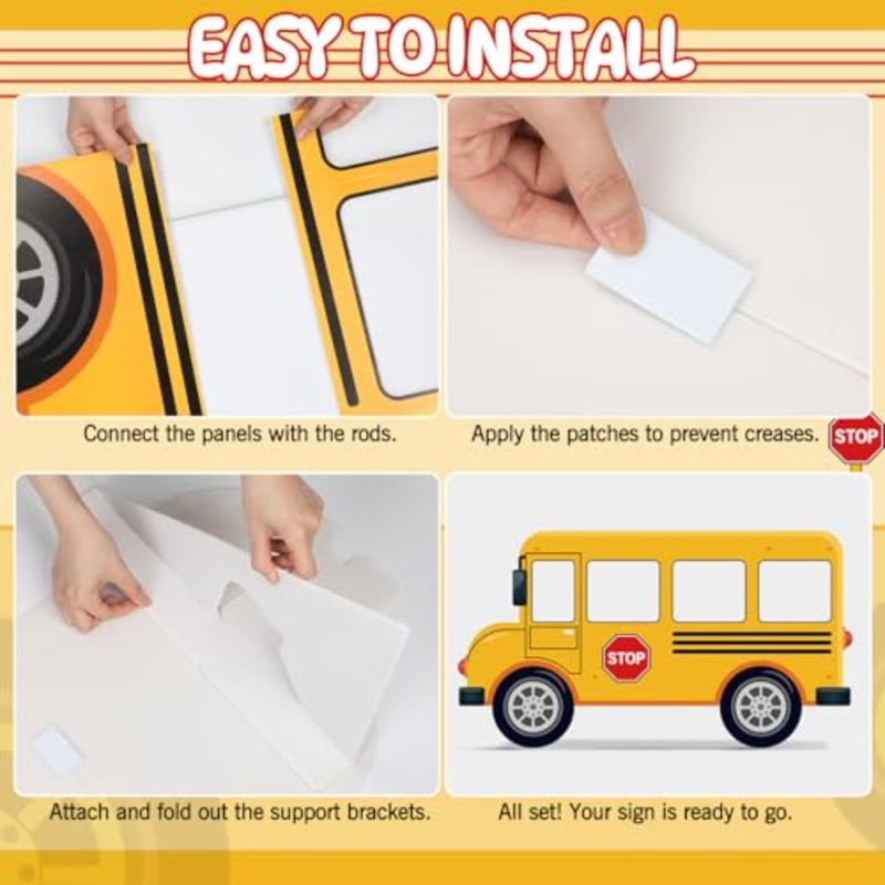School Bus Photo Booth Prop 50 x 27in Back to School Selfie Picture Frame Decor Yellow Bus Corrugated Cardboard Standup Sign Funny Welcom Backdrop for Birthday Party tion Supplies - Image 3