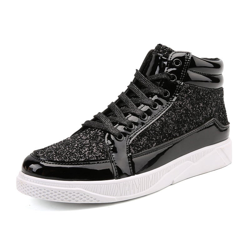 Spring Autumn Mens High-top Sneakers Korean Casual Shoes J-5892 Black