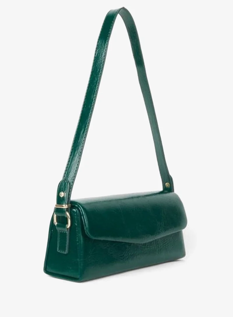 Women's Poppy Green Textured Synthetic Leather Lined Snap-Closure Handheld and Shoulder Bag.